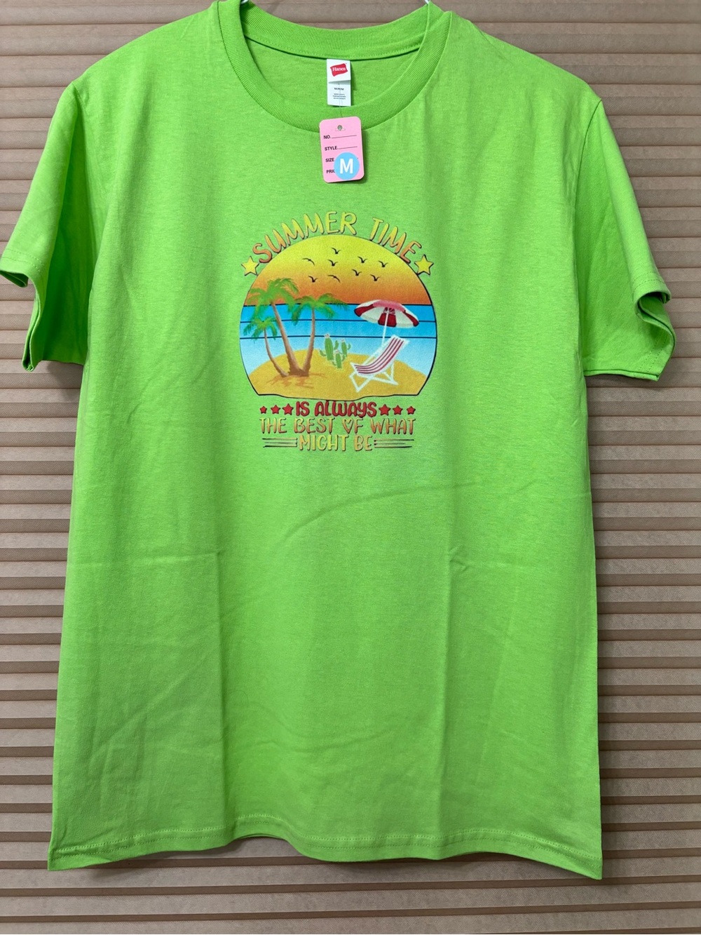 SPECIAL NEW Size Medium Summer Time Graphic Tee - Lime Green